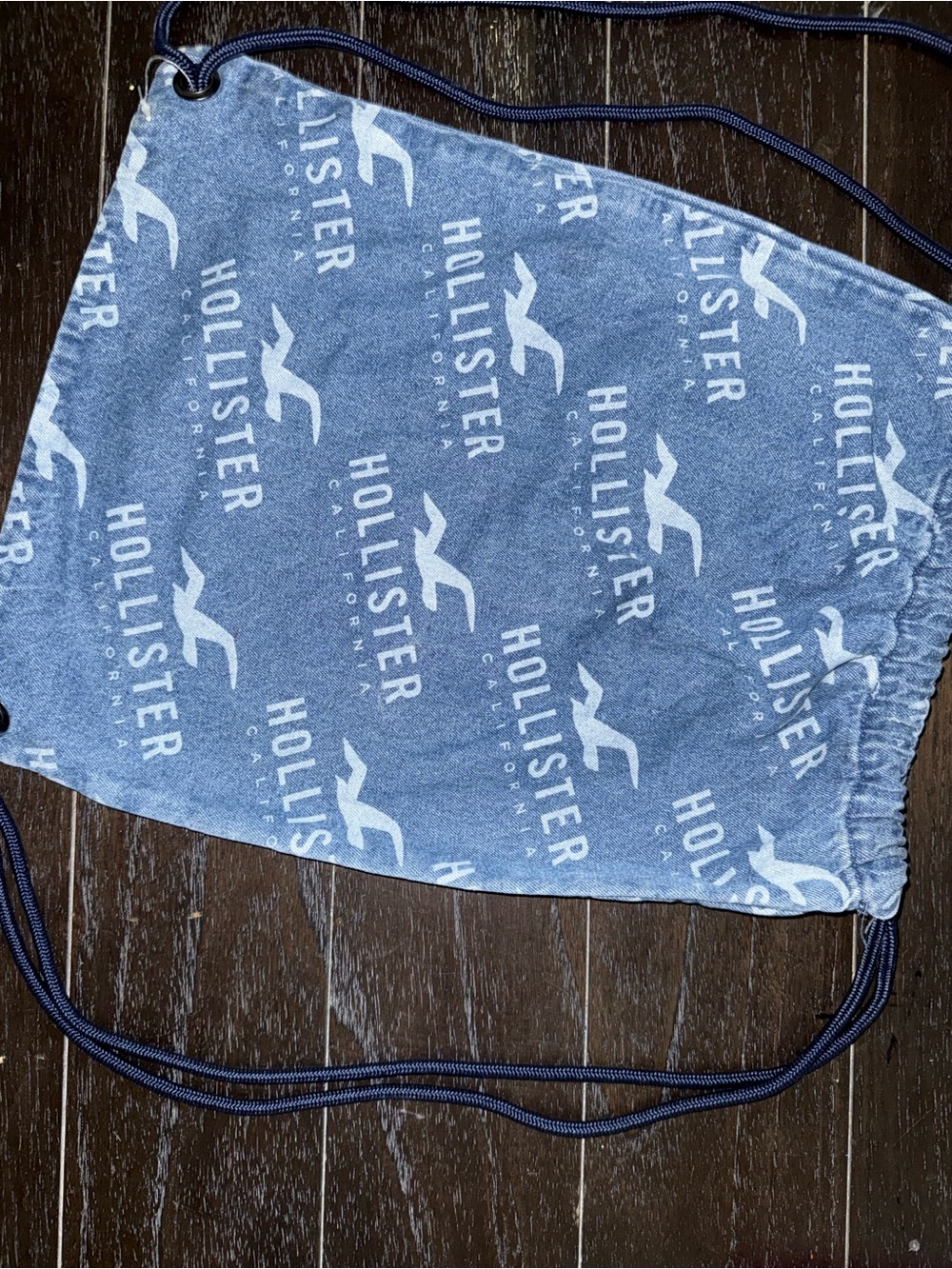 Hollister Navy Blue Logo Drawstring Backpack